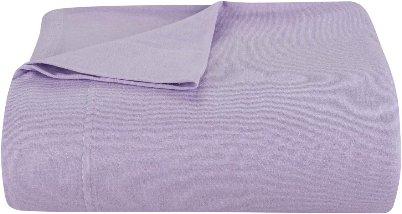 DELANNA Juego de sábanas de punto de jersey suave, transpirable, tejido de camiseta rico en algodón (lila, matrimonial)