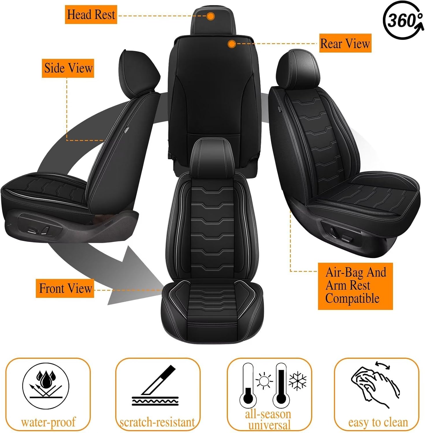2 fundas de asiento delantero para Volvo XC40 2019-2024 de piel sintética para XC40, fundas de asiento de automóvil, impermeables, protectores