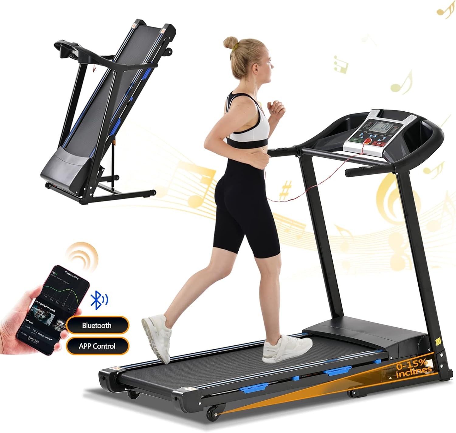 FYC Caminadora plegable con inclinación  330 libras de peso 3.5 HP Máquina eléctrica plegable para caminar con BluetoothAPP para el hogar, ejercicio