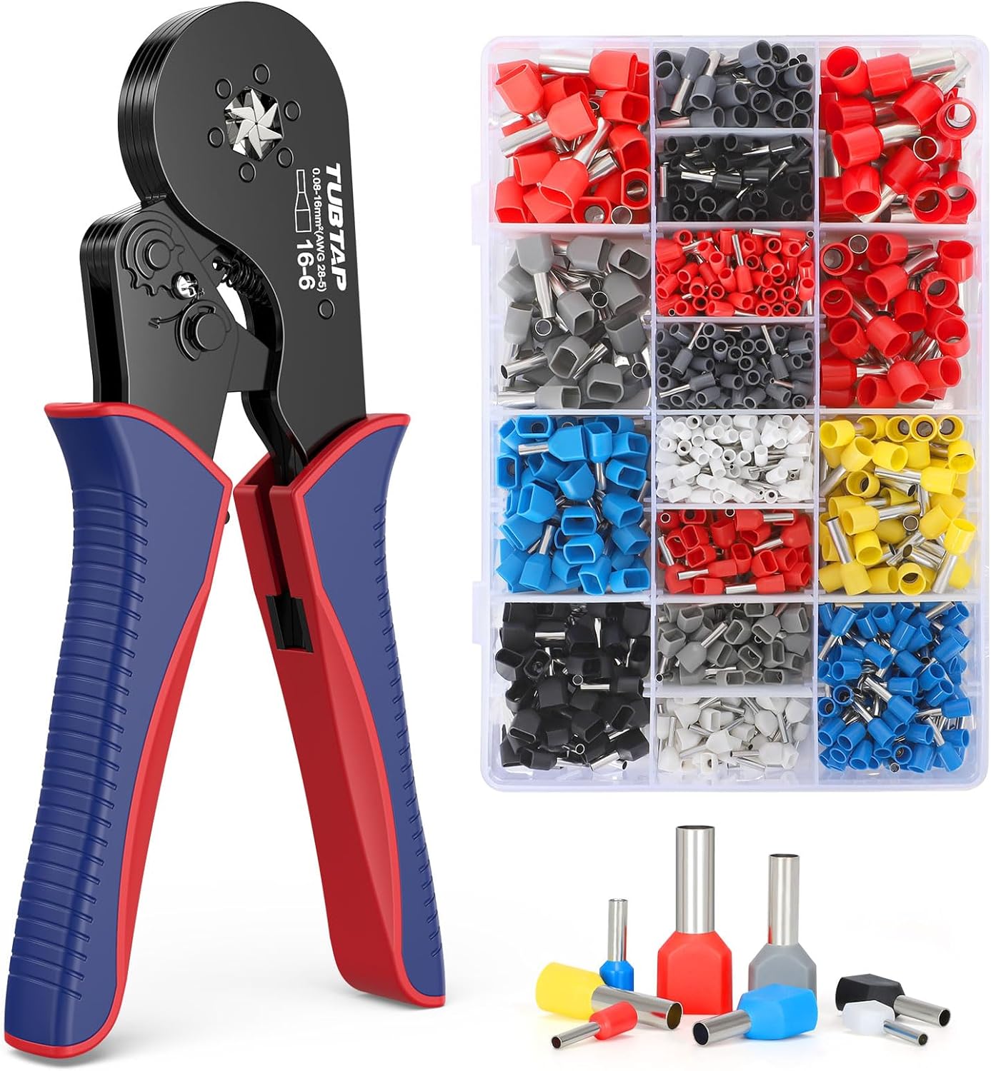 Herramienta de prensado de virola, alicates engarzadores de virola hexagonal (AWG 28-5) con 1150 conectores de virola doble y individual, kit de