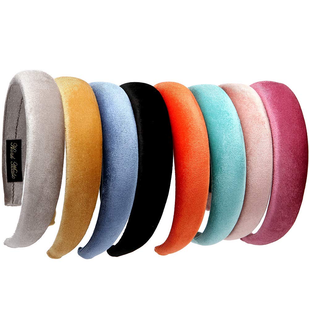 LONEEDY 8 diademas duras, esponja de terciopelo de 1.2 pulgadas, diademas gruesas para el cabello, accesorios para el cabello para mujeres (esponja