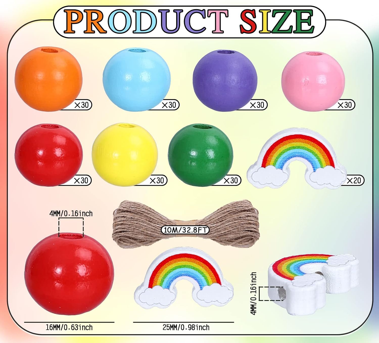 Whaline 230 cuentas coloridas de madera de arco iris de verano, pintura redonda de naturaleza, cuentas espaciadoras de madera, cuentas rústicas de