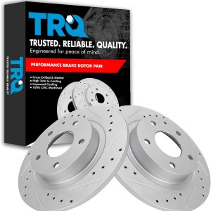TRQ Juego de 2 rotores de freno trasero ranurados perforados con revestimiento en G para Mazda 6 TRQ Juego de 2 rotores de freno trasero ranurados perforados con revestimiento en G para Mazda 6