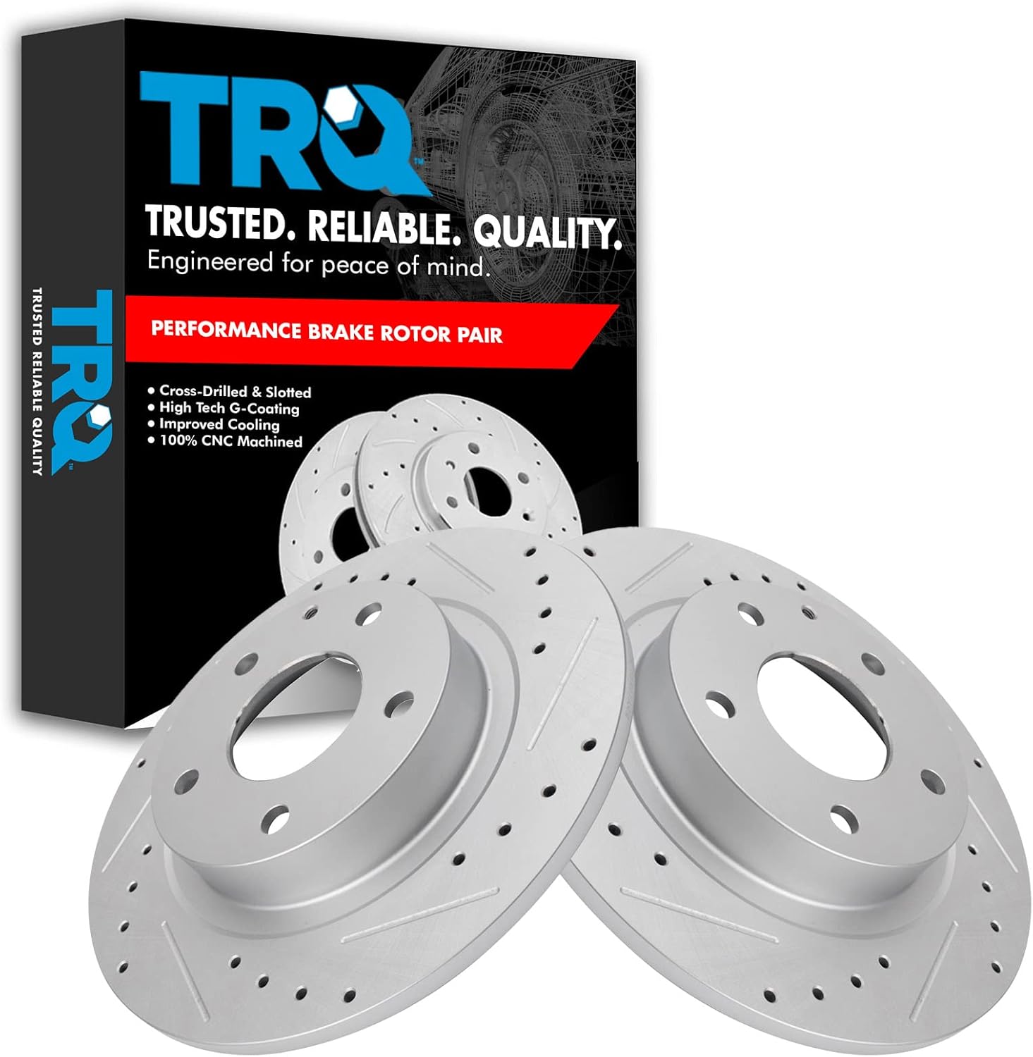 TRQ Juego de 2 rotores de freno trasero ranurados perforados con revestimiento en G para Mazda 6