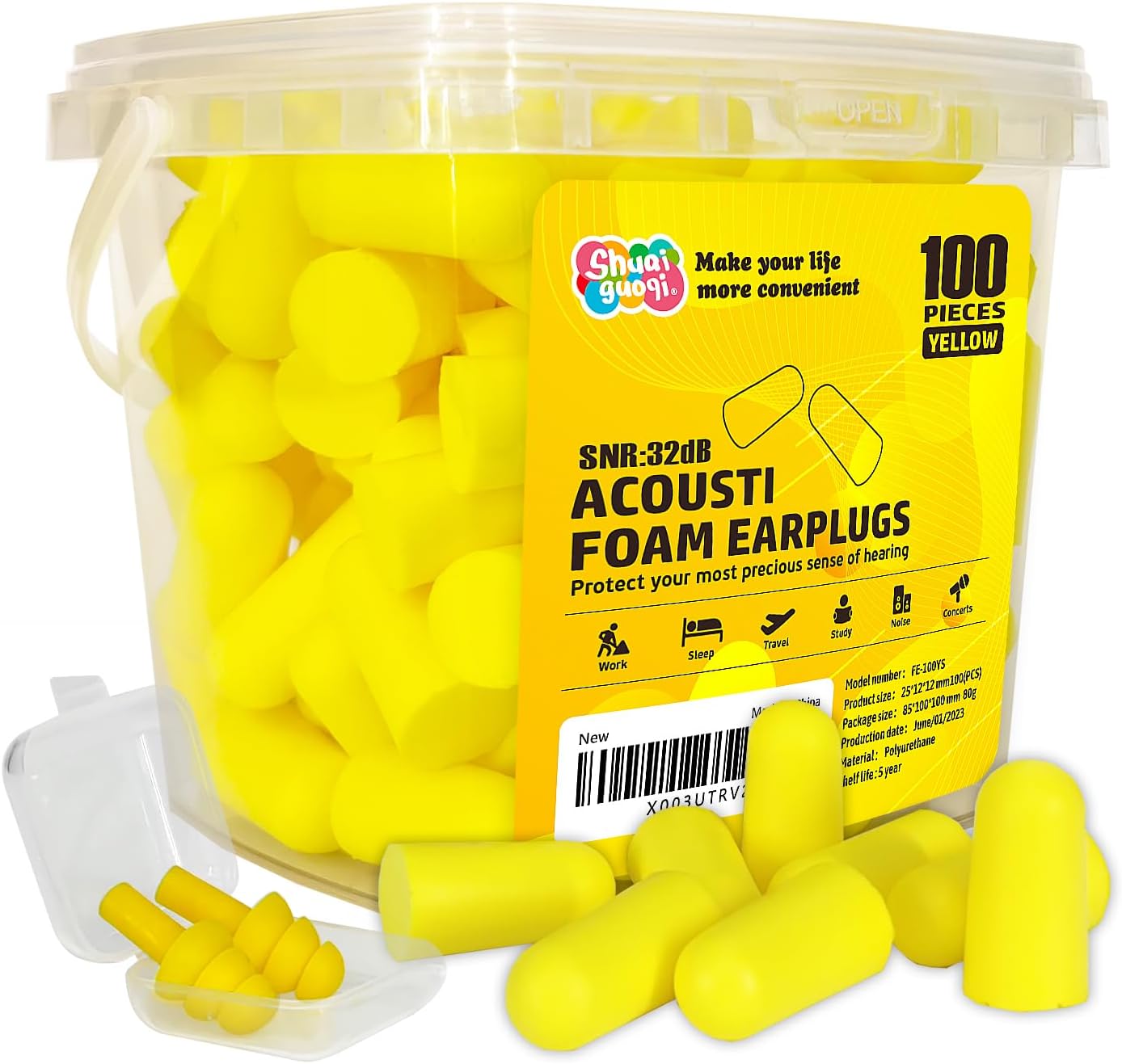 Tapones para los oídos de espuma con cancelación de ruido de 32 db, tapones para los oídos de rebote lento súper suaves desechables o repetitivos,
