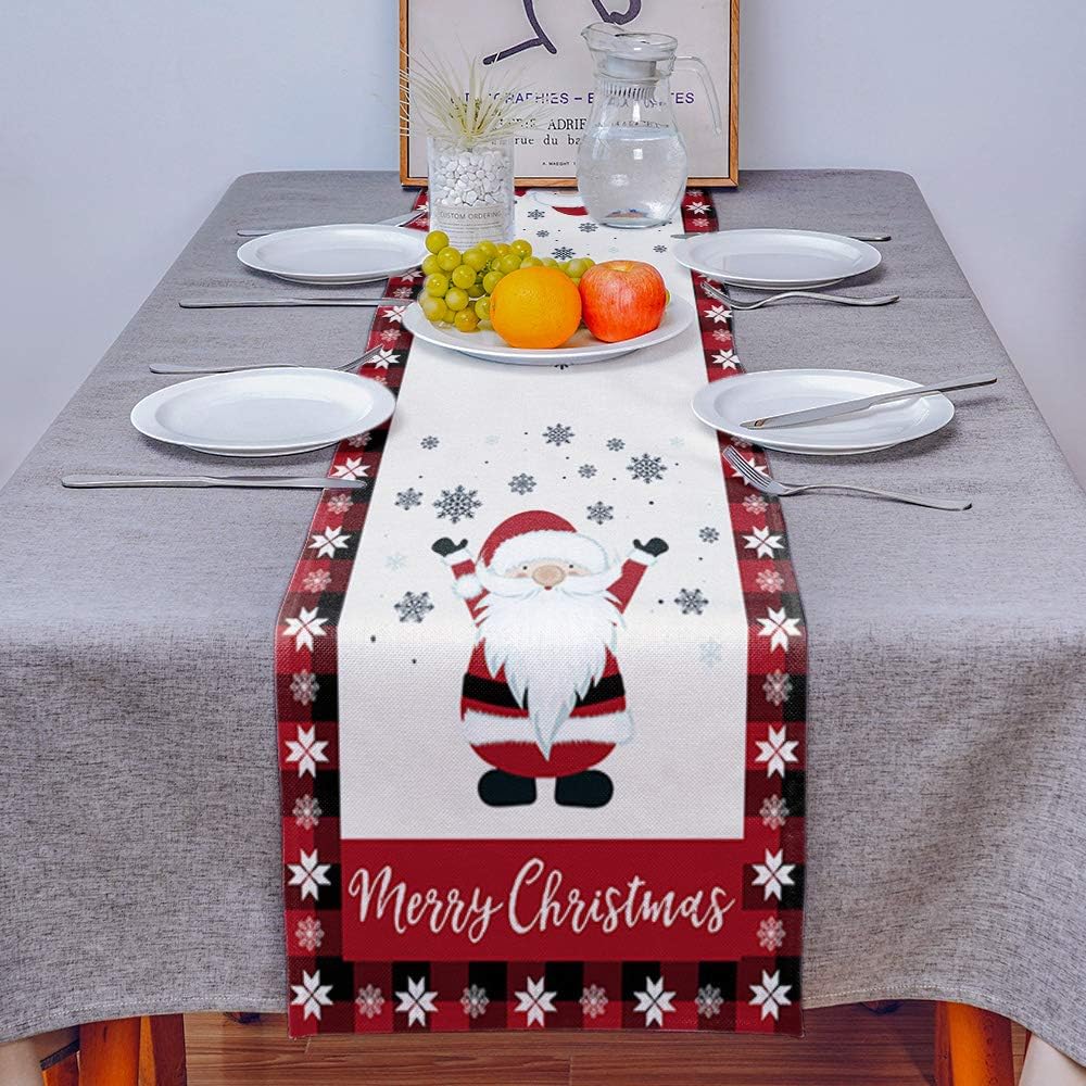 Camino de mesa de gnomo navideño de arpillera para decoración del hogar, manualidades para cenas familiares, fiestas, Acción de Gracias, Navidad y