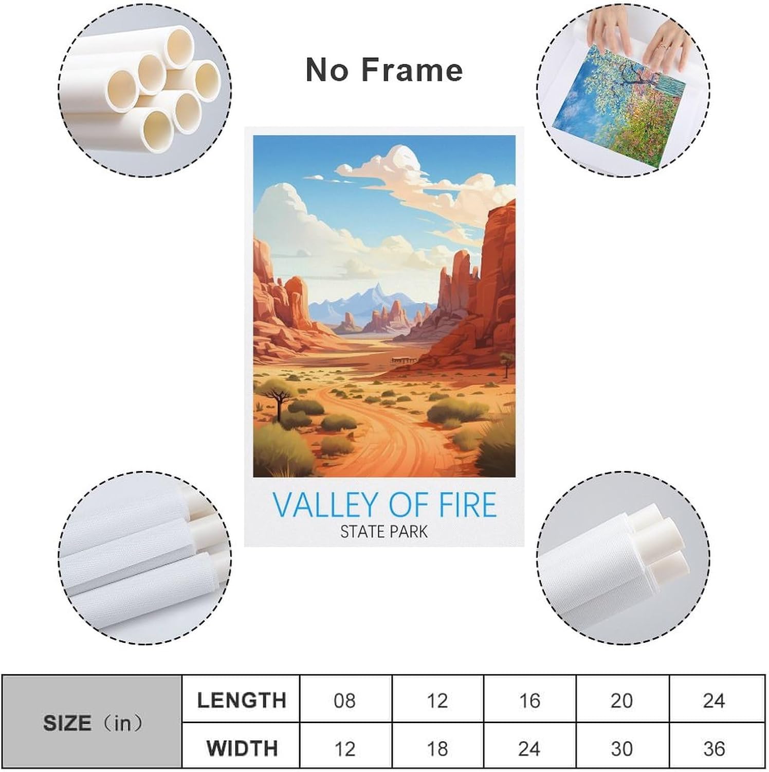Valley of Fire State Park Nevada – Pósteres de viaje vintage de 08 x 12 pulgadas (7.9 x 11.8 in) impresiones artísticas de pared para sala de estar,