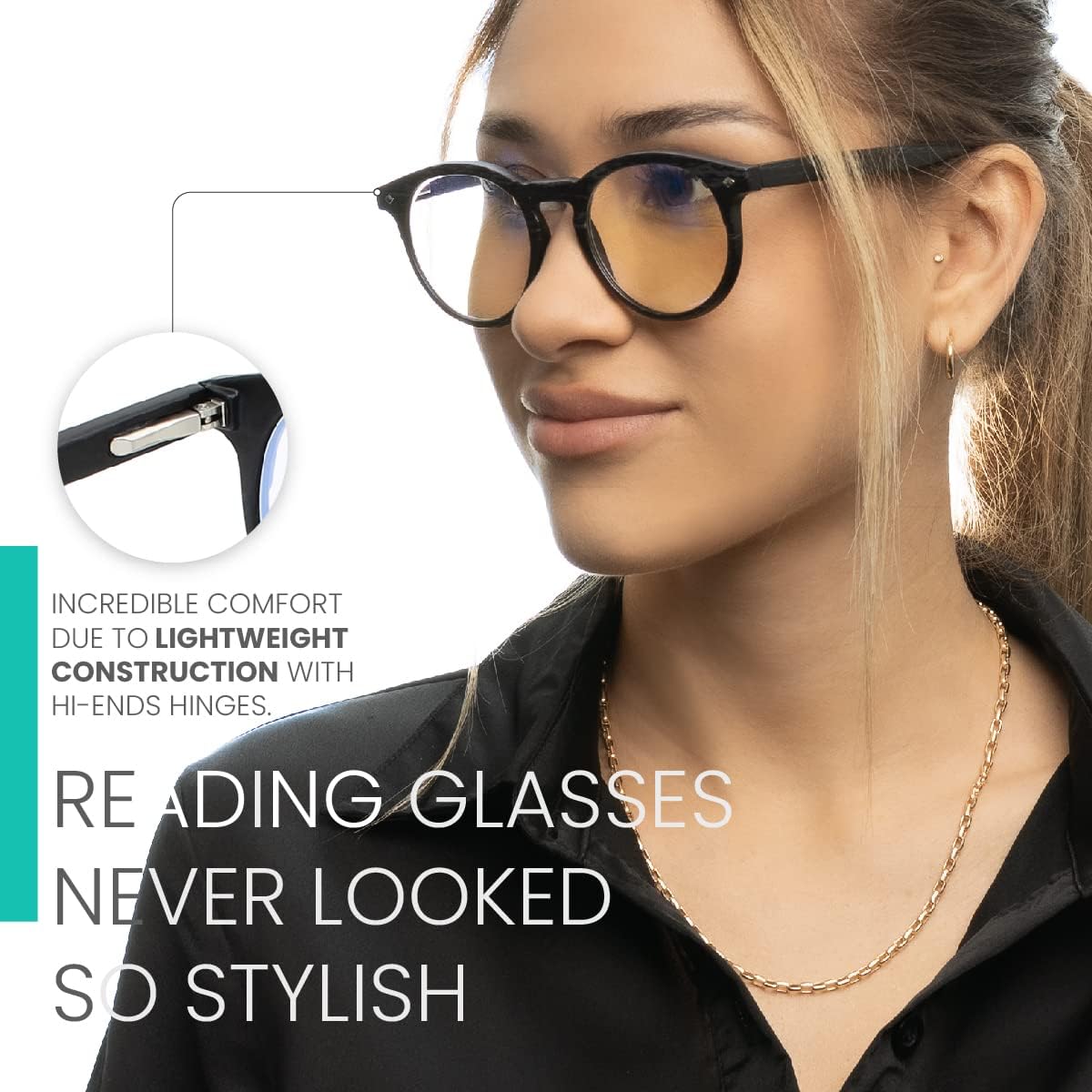 Lentes de luz azul redondos negros para hombres y mujeres para lucir modernos con visión clara, anteojos de lectura resistentes y duraderos para