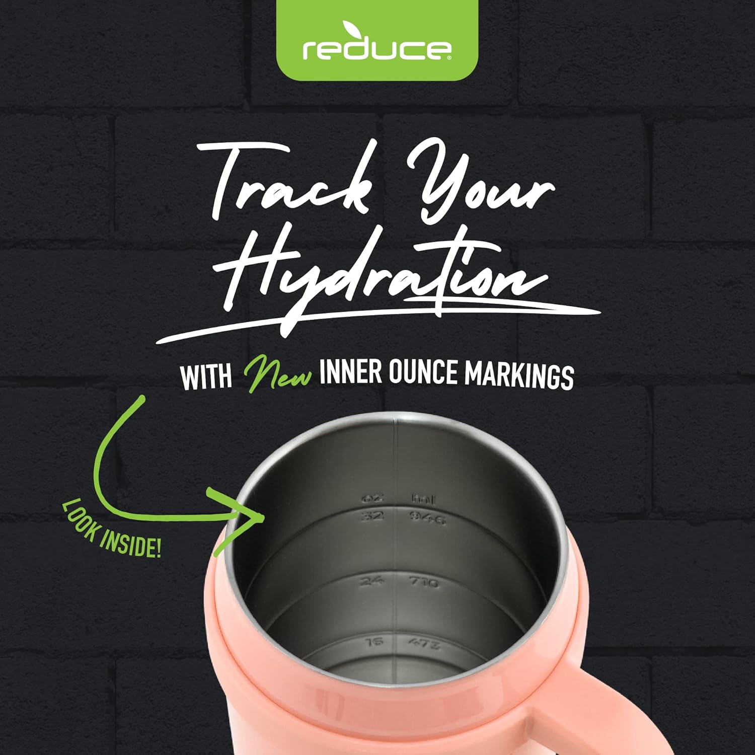 REDUCE Cold1 – Vaso de 40 onzas con asa, botella de agua de acero inoxidable aislada al vacío para el hogar, la oficina o el automóvil, taza