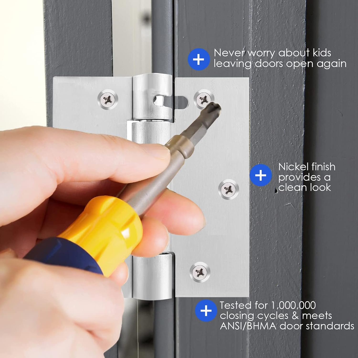 Paquete de 2 bisagras de puerta de cierre automático de 3 pulgadas, bisagras de resorte de acero inoxidable resistentes, bisagras de resorte de