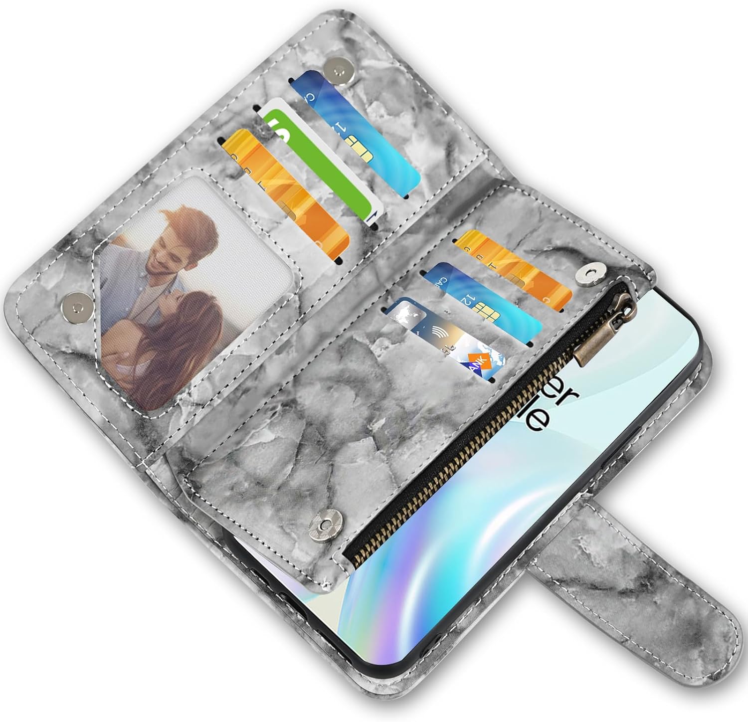 Asuwish Funda para teléfono OnePlus 8 OnePlus8 5G UW Tmobile Wallet Cell Cover con protector de pantalla de vidrio templado y soporte de tarjeta con