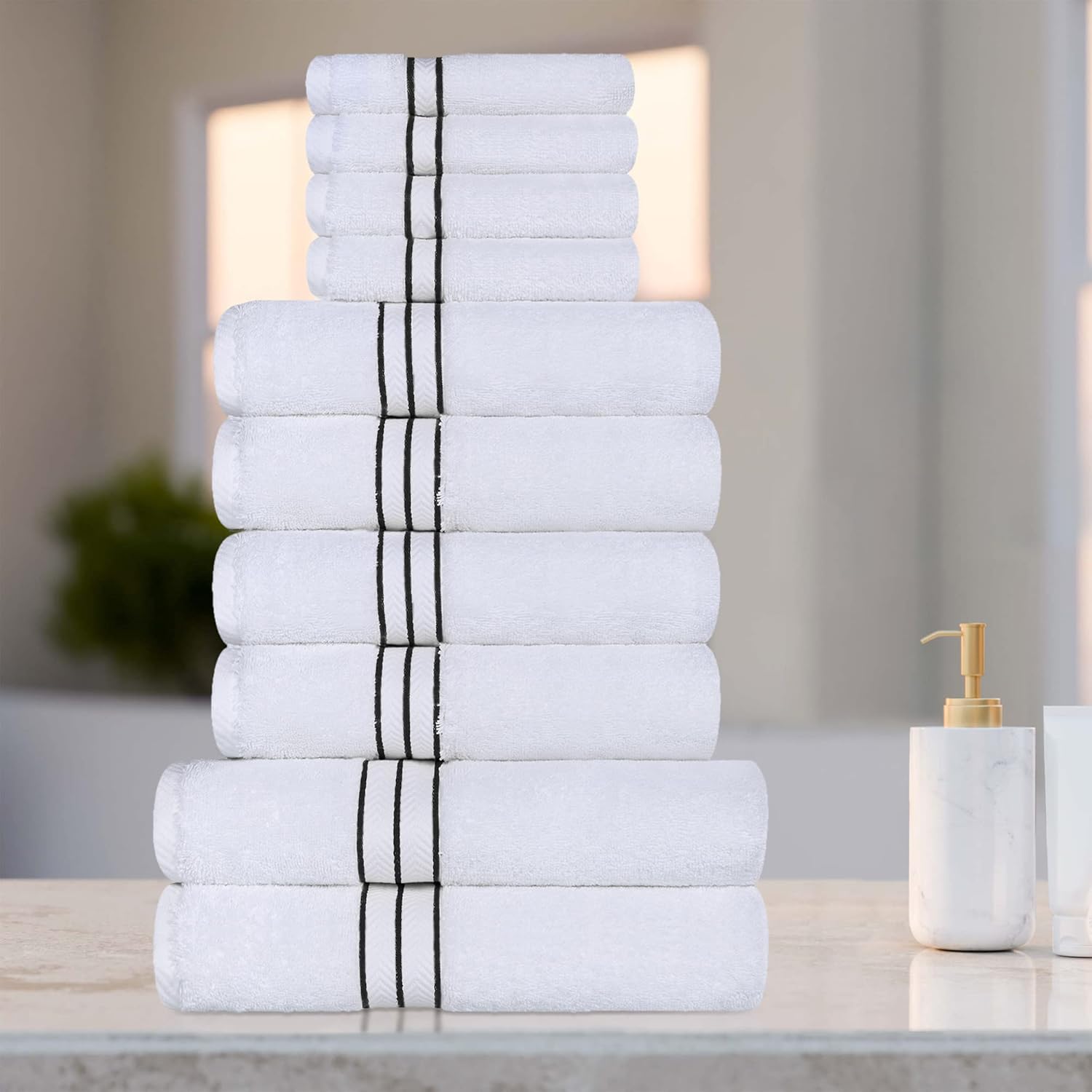 Superior Juego de toallas de algodón turco ultra afelpadas de 10 piezas, ideal para baño principal, baño de invitados, secado rápido, ducha, spa,