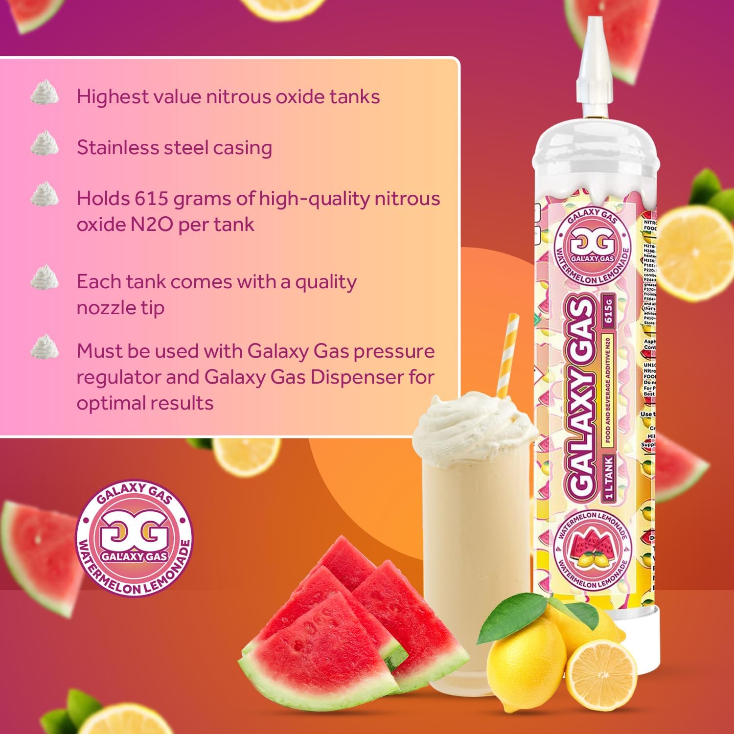 Compra a granel 6 *NUEVO* Galaxy Gas Infusion XL 1L 21.69oz N2O Tanques de óxido nitroso Sandía Limonada