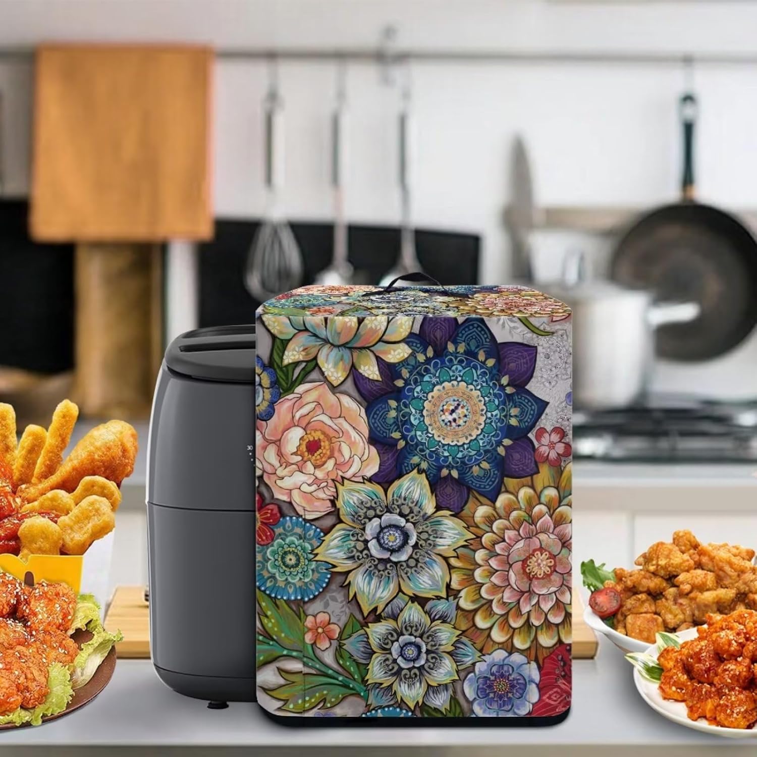 KUIFORTI Blooming – Protector de freidora de aire bohemio para decoración de cocina, funda protectora contra el polvo para olla de arroz con flores
