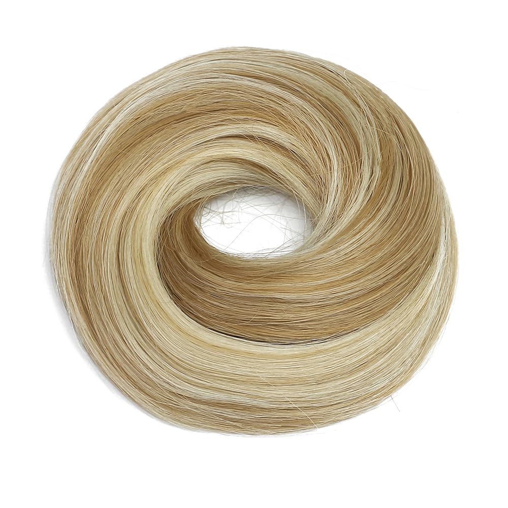 KETHBE Extensiones de pelo sintético corto para cola de caballo, banda elástica de goma para mujeres (CZ-rubio fresa, mezcla de rubio)