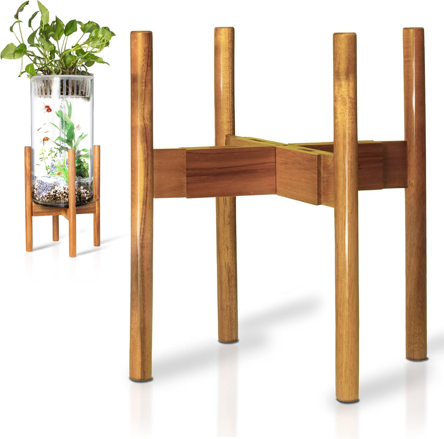Soporte para plantas de madera dura de acacia, excluyendo maceta, soportes modernos de mediados de siglo para plantas de interior, soporte para