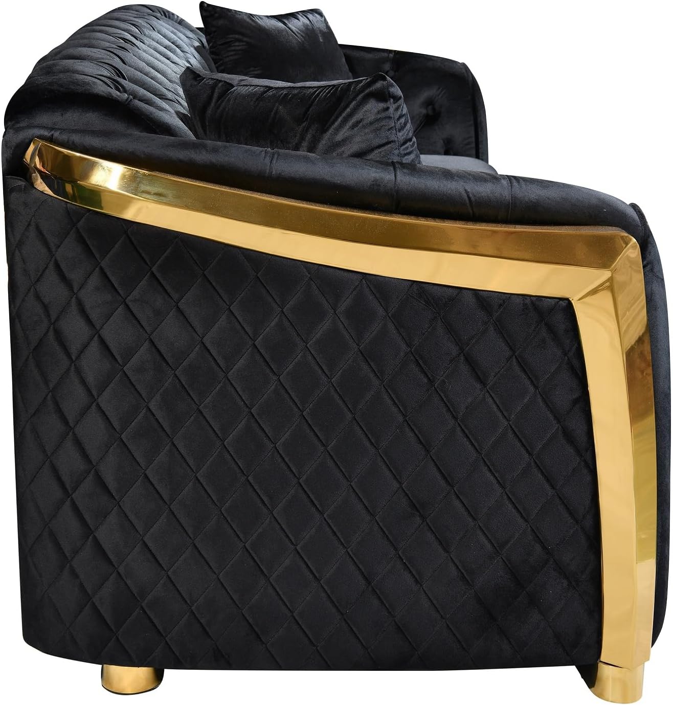 Anwick Sofá Chesterfield de terciopelo clásico de 3 plazas, sofá tapizado moderno con respaldo copetudo y dos almohadas para sala de estar y oficina