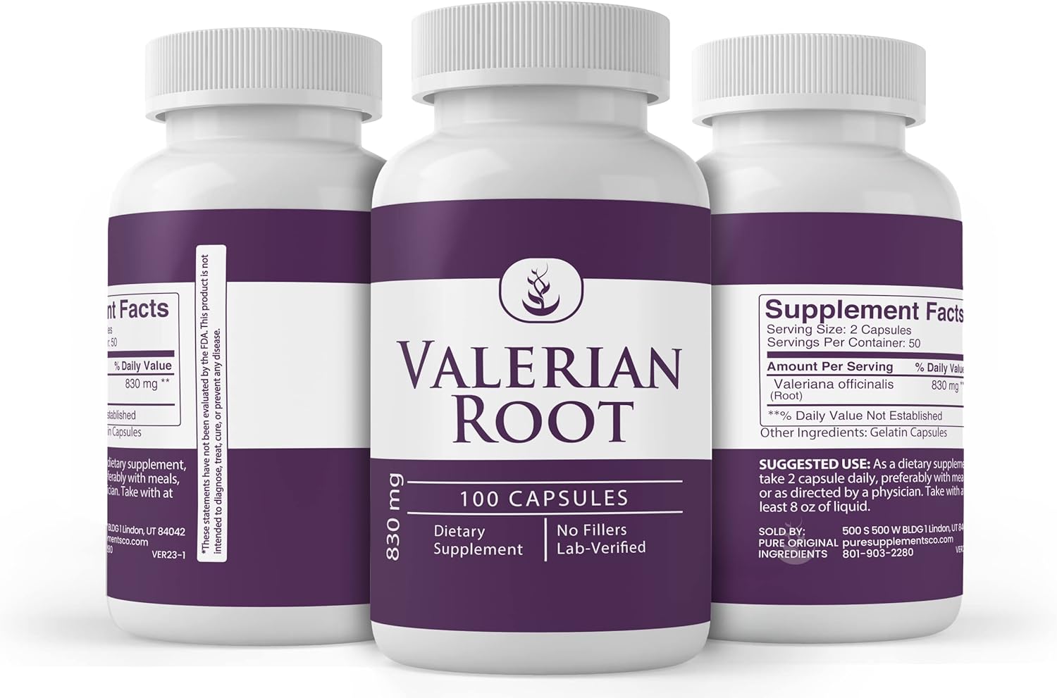 PURE ORIGINAL INGREDIENTS Raíz de valeriana, (100 cápsulas) siempre pura, sin aditivos ni rellenos, verificado por laboratorio