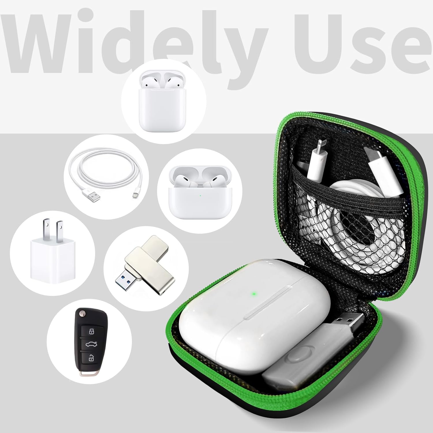 MOLOVA Paquete de 2 fundas cuadradas para auriculares, estuche portátil de EVA para almacenamiento, accesorios para teléfono celular, organizador