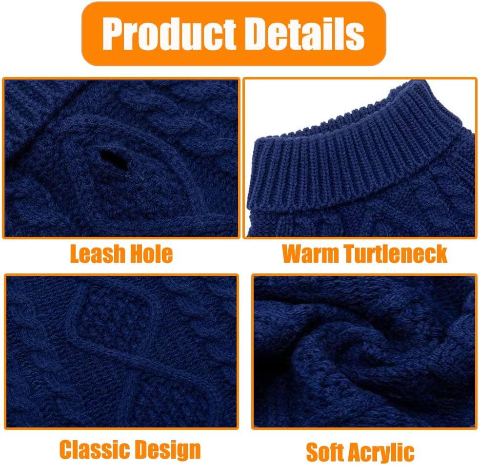 Suéter para perro, abrigo clásico de punto trenzado de cuello alto, ropa cálida de invierno para mascotas, perros, gatos, cachorros, gatitos en