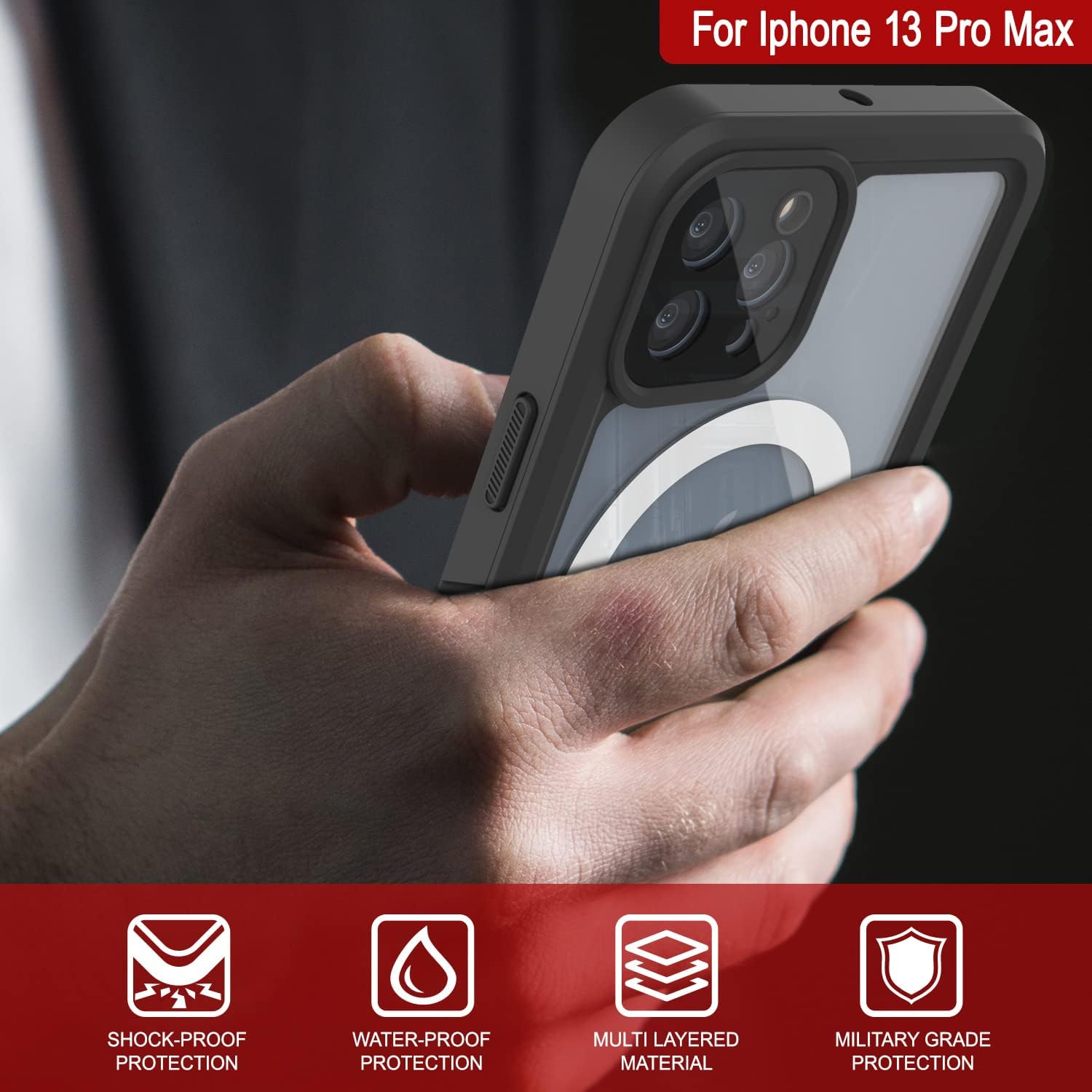 Punkcase Funda impermeable para iPhone 13 Pro Max Serie Extreme Mag Ajuste delgado Certificado IP68 A prueba de golpes Funda de armadura con
