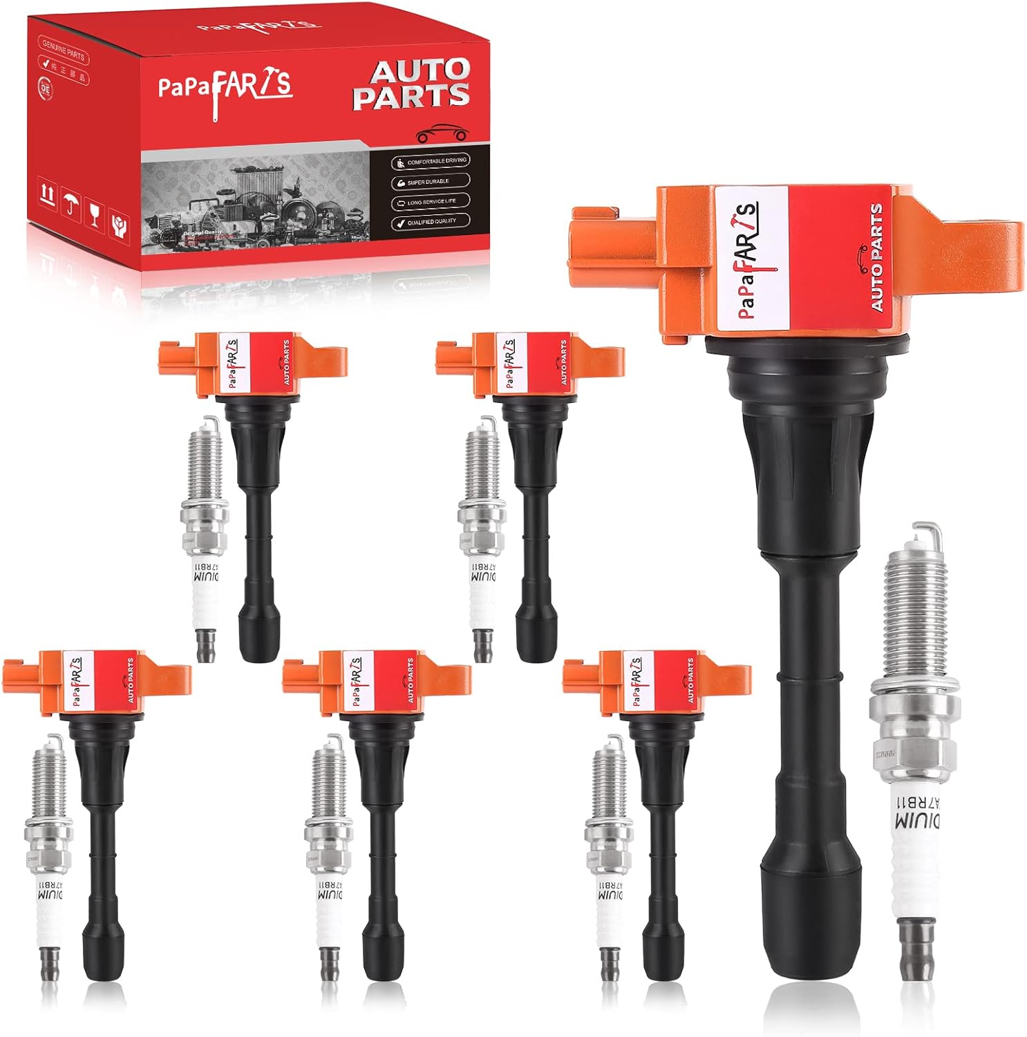 Juego de 6 bobinas de encendido UF550 y bujías de iridio compatibles con Infiniti JX35 M35 Q50 Q70 QX60 EX35 FX35 G25 G35 Nissan 350Z Altima Maxima