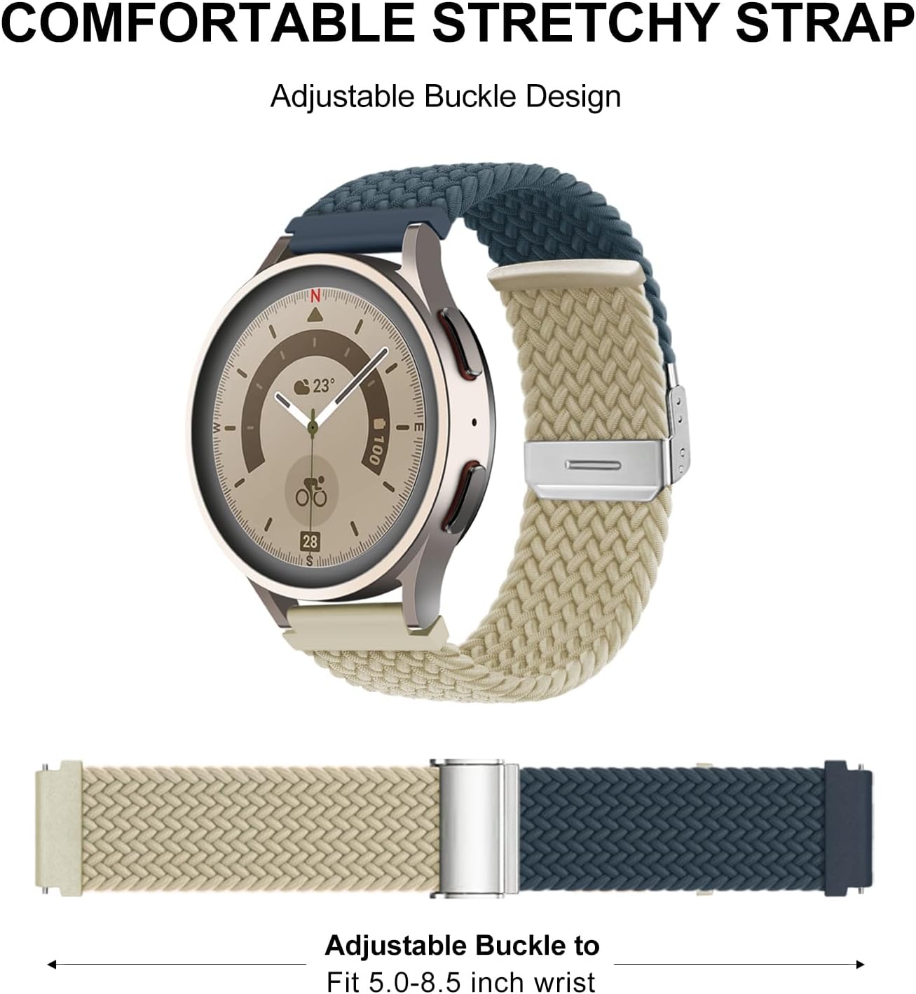 Correa trenzada de 0.78 pulgadas compatible con Samsung Galaxy Watch 6&5&4 de 1.575 pulgadas, 1.732 pulgadas, Watch 4 Classic de 1.654 pulgadas,