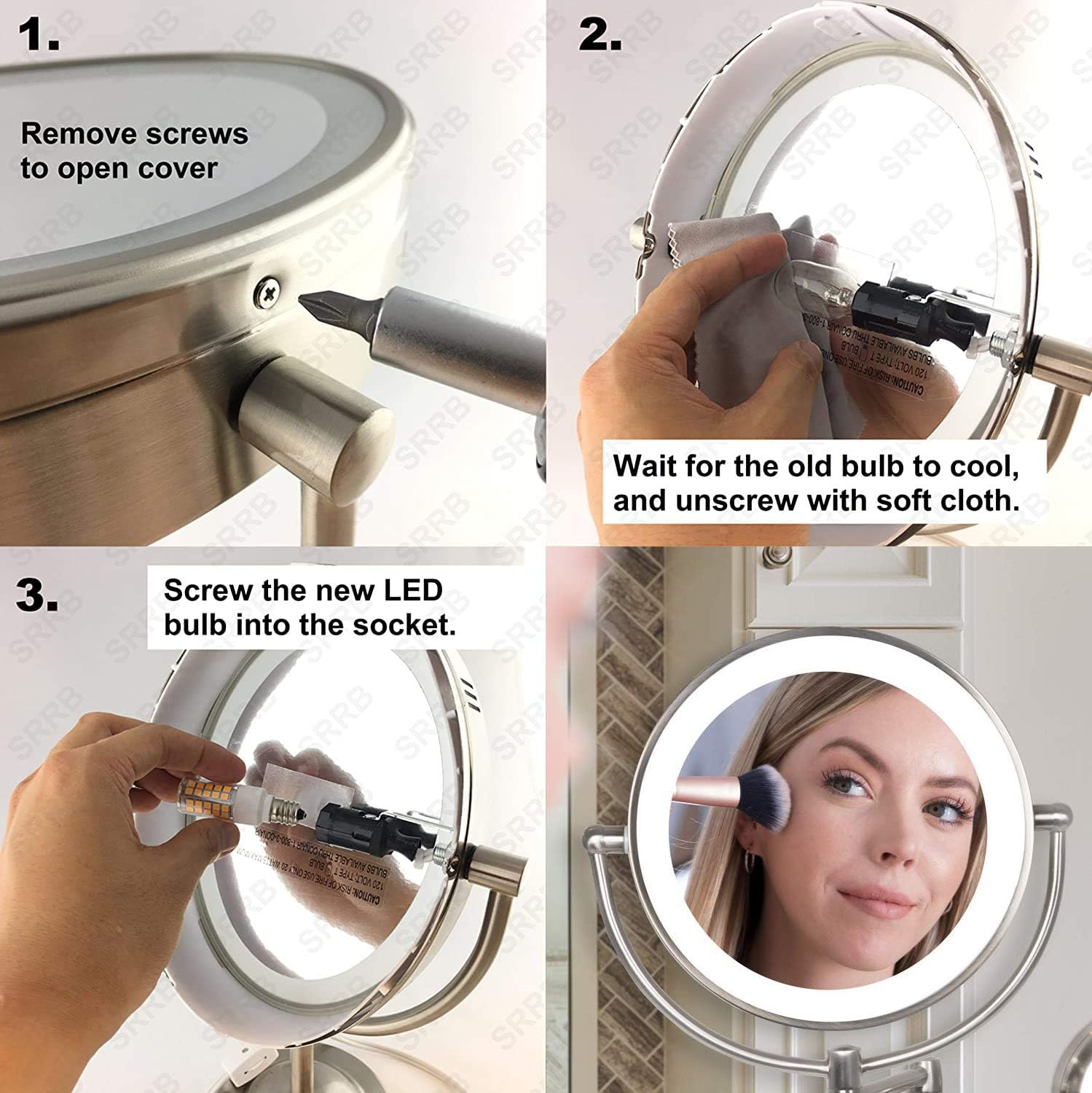 Espejo de repuesto de bombilla LED para maquillaje, espejo de maquillaje con aumento iluminado de doble cara, equivalente a 4 W a bombilla