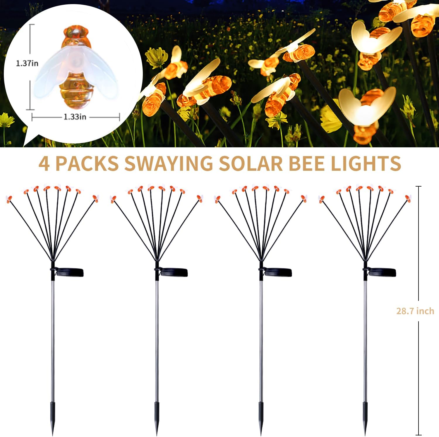Luces solares de jardín, luces solares de luciérnaga con batería de 1200 mAh, balanceo por el viento, luces solares para exteriores con alambre de