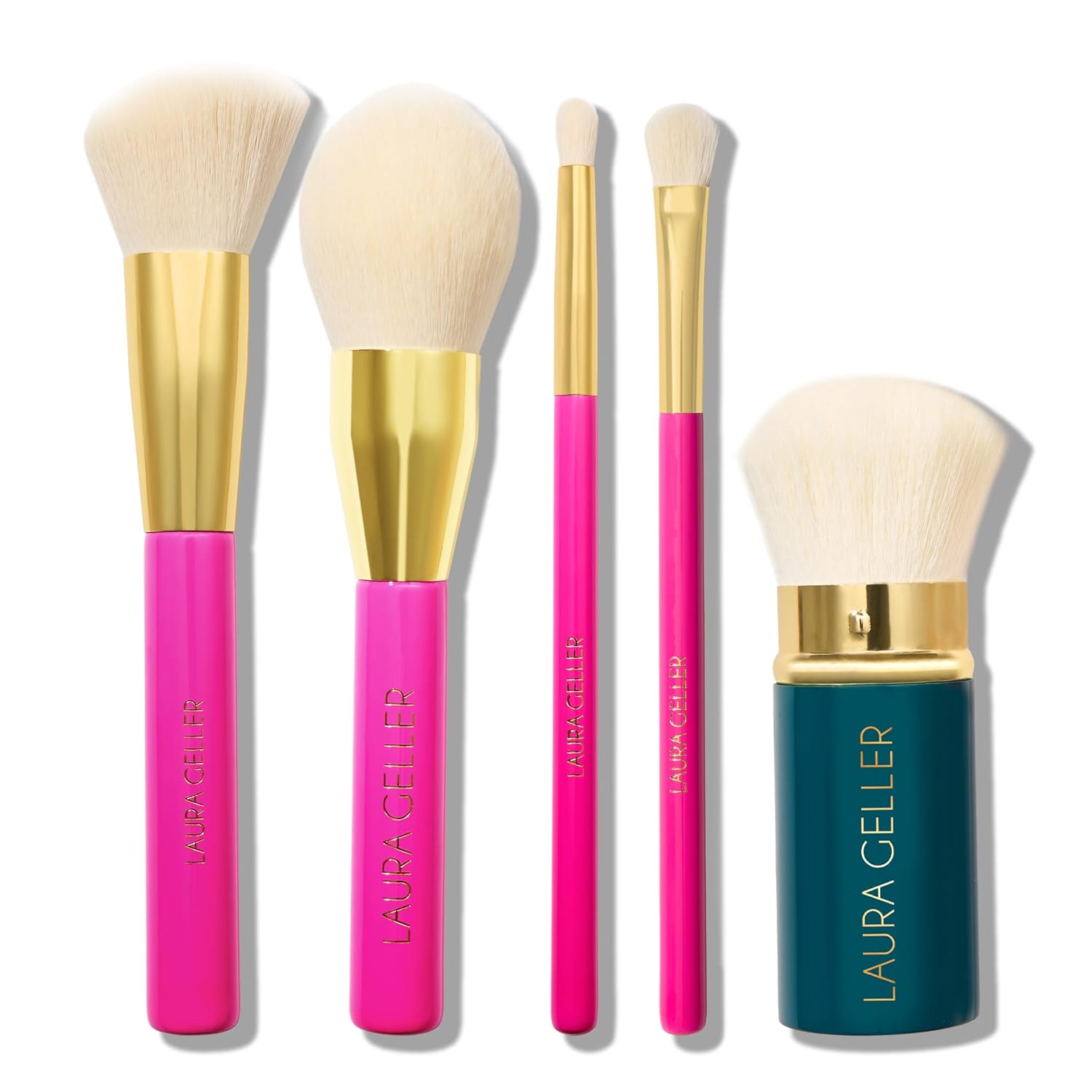 LAURA GELLER – Juego de 5 brochas de maquillaje veganas profesionales de cara completa  Aplica base, rubor, bronceador, sombra de ojos y más