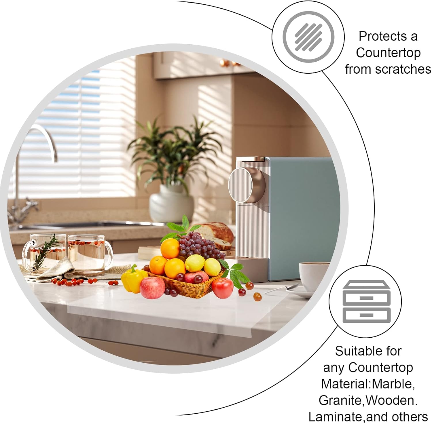 Tablas de cortar acrílicas para encimera de cocina, tabla de cortar acrílica antideslizante transparente, tabla de cortar acrílica con borde de