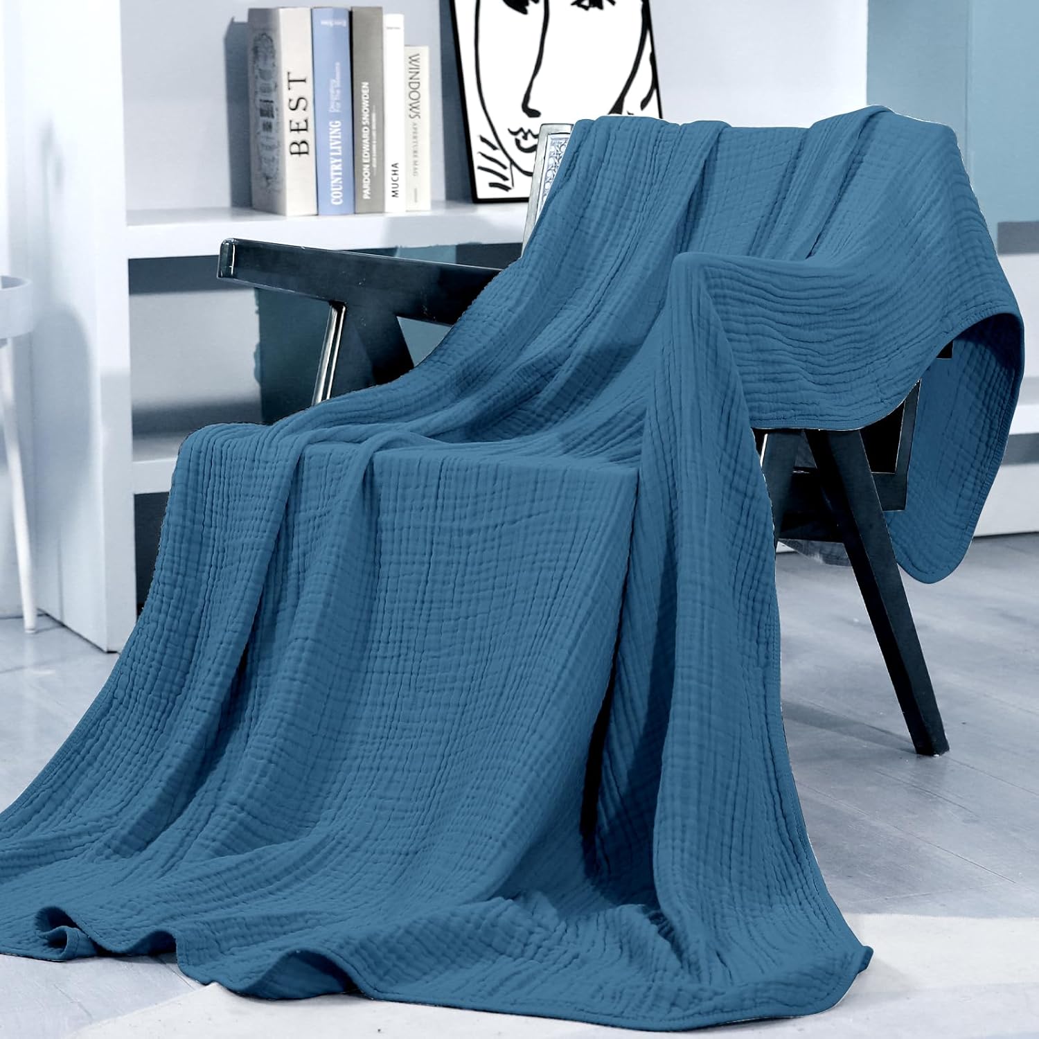 Yoofoss Manta de muselina 100% algodón, manta de verano, tamaño individual grande de 60 x 80 pulgadas, para cama, sofá, manta de gasa de 6 capas