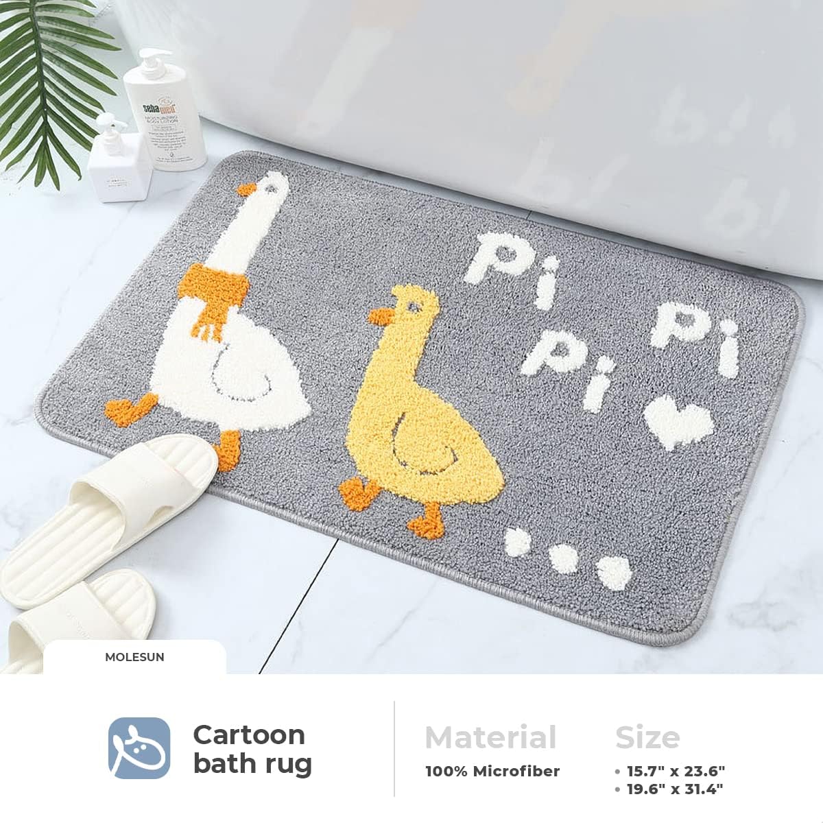 Molesun Alfombra de baño de 16 x 24 pulgadas, bonita alfombra de baño de pato, alfombra de ducha suave de microfibra divertida, absorbente de agua,
