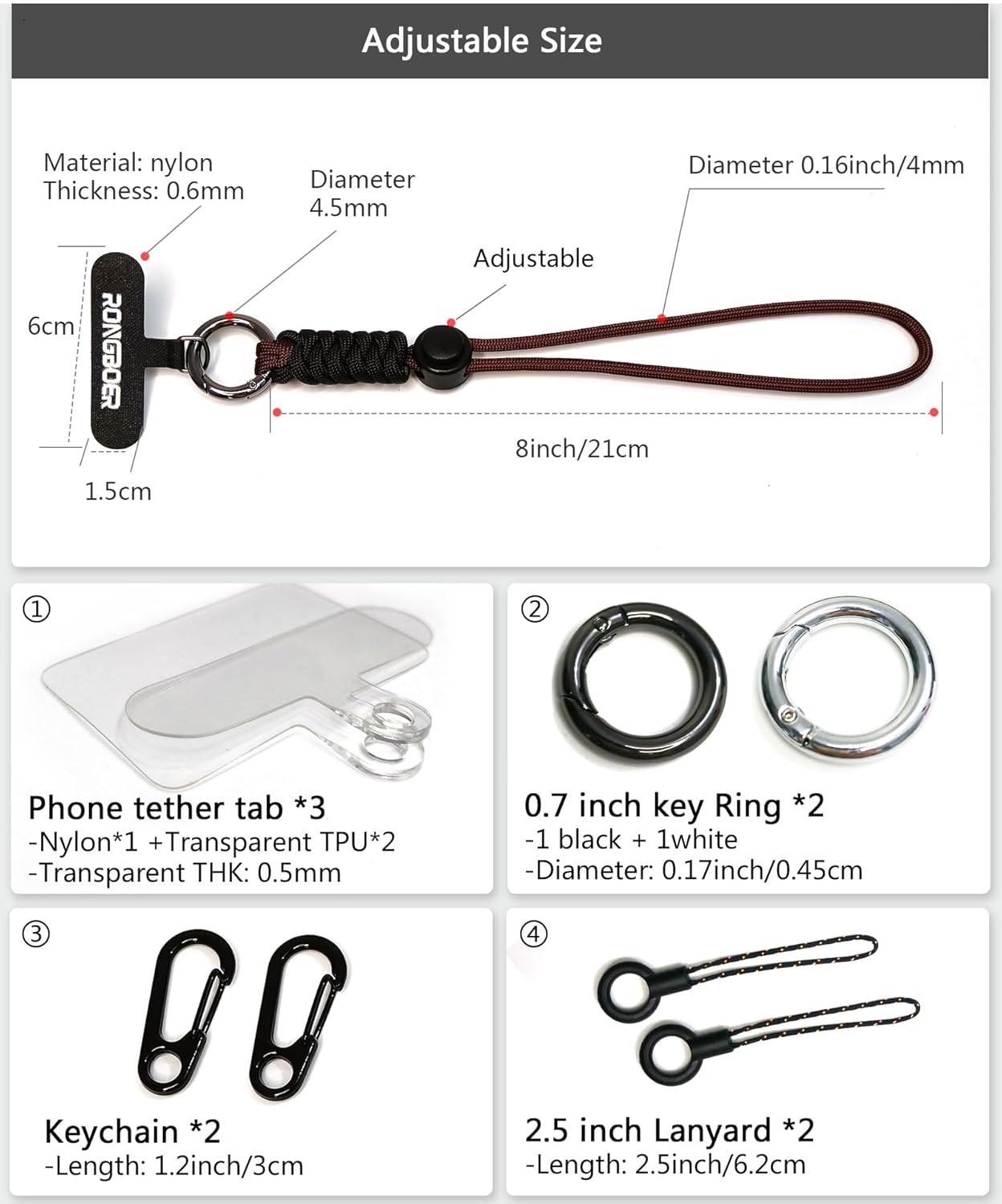 RONGBOER Correa de muñeca para teléfono celular, cordón para llaves para mujeres, correa de dijes para teléfono, cordón corto para llaves, llavero