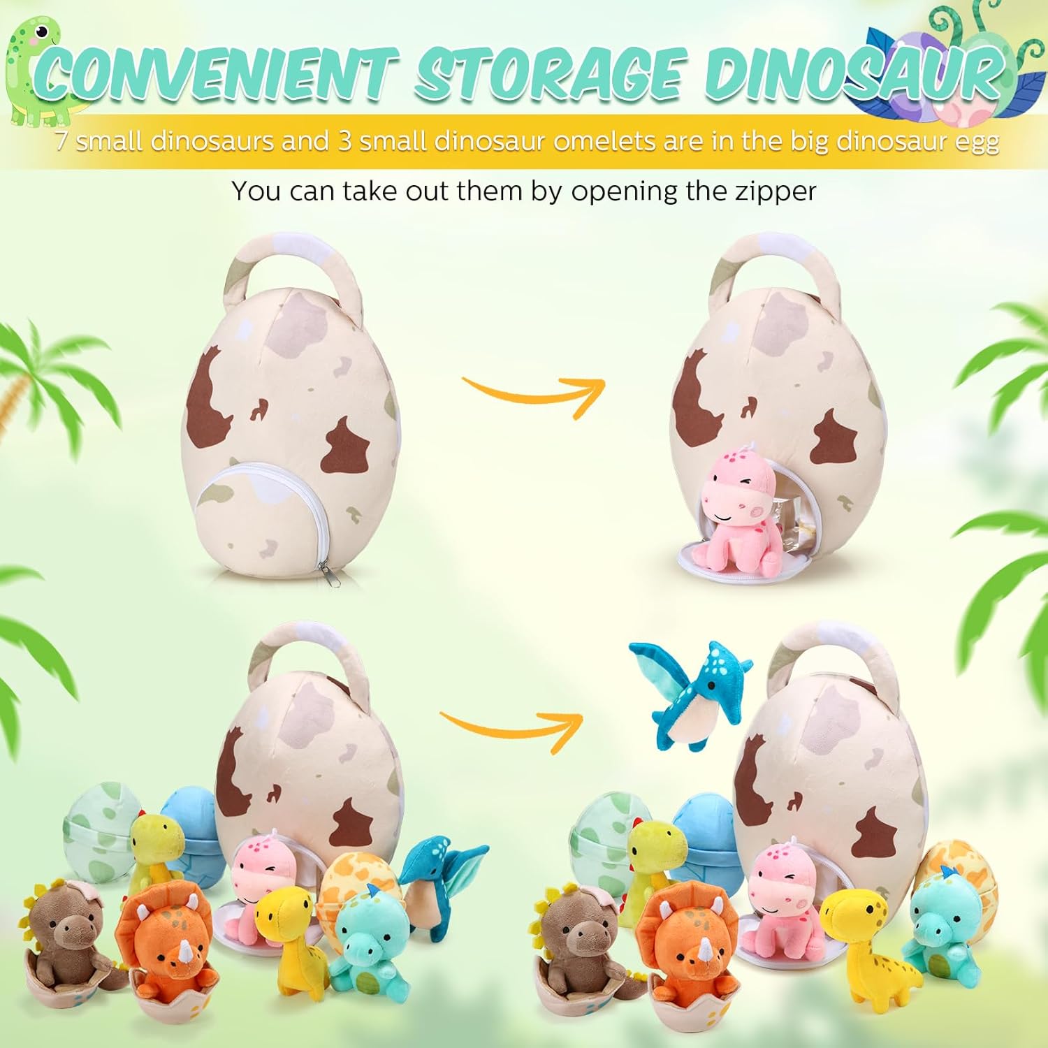 Juego de 11 juguetes de peluche de dinosaurio pequeño y bolsa de huevo, lindos animales de peluche, juguetes de peluche suaves de dinosaurio,