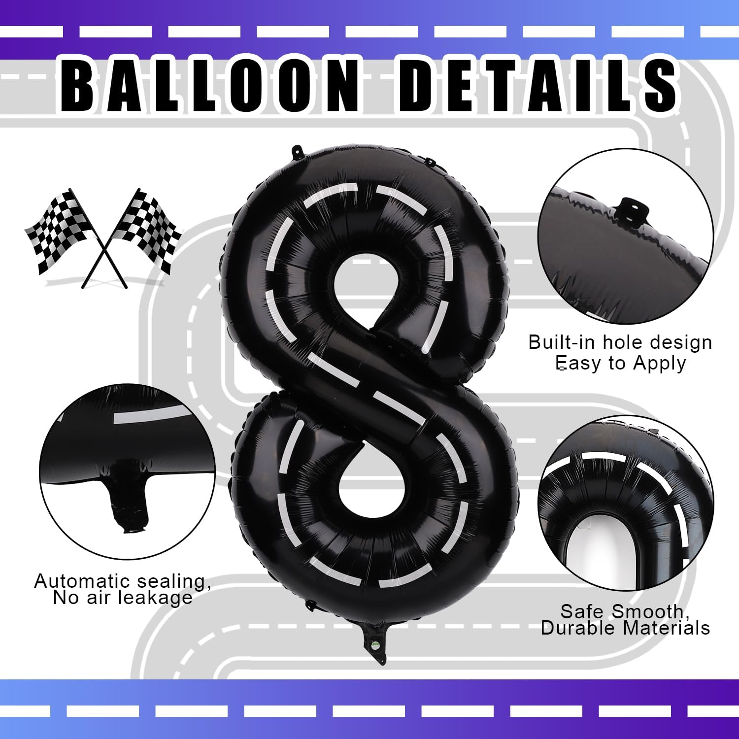 Globo de número de auto de carreras, 40 pulgadas, grande, color negro, número de carreras, globos de cumpleaños, decoración de fiesta temática de