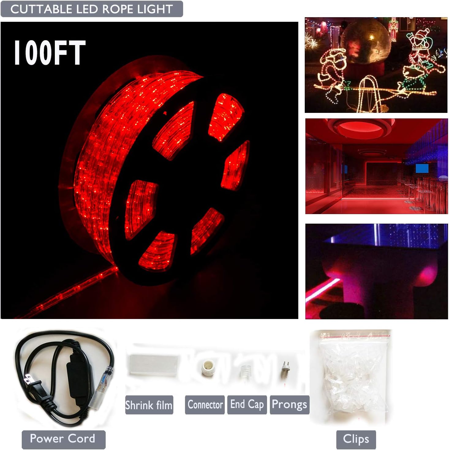 walsport Halloween Christmas Rope Lights Outdoor 100ft LED Decorative Waterproof String Light for Indoor Party Business, 110v LEDs Warm White
