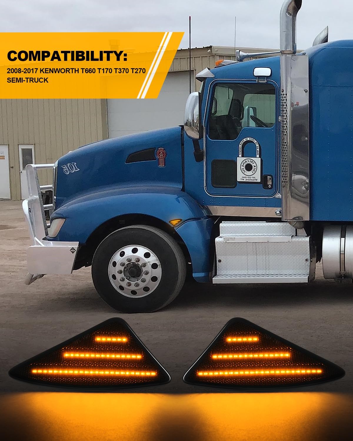 Luces LED de posición laterales compatibles con Kenworth T660 T170 T270 T370 semirremolques 2008-2021 Luces direccionales dinámicas de guardabarros
