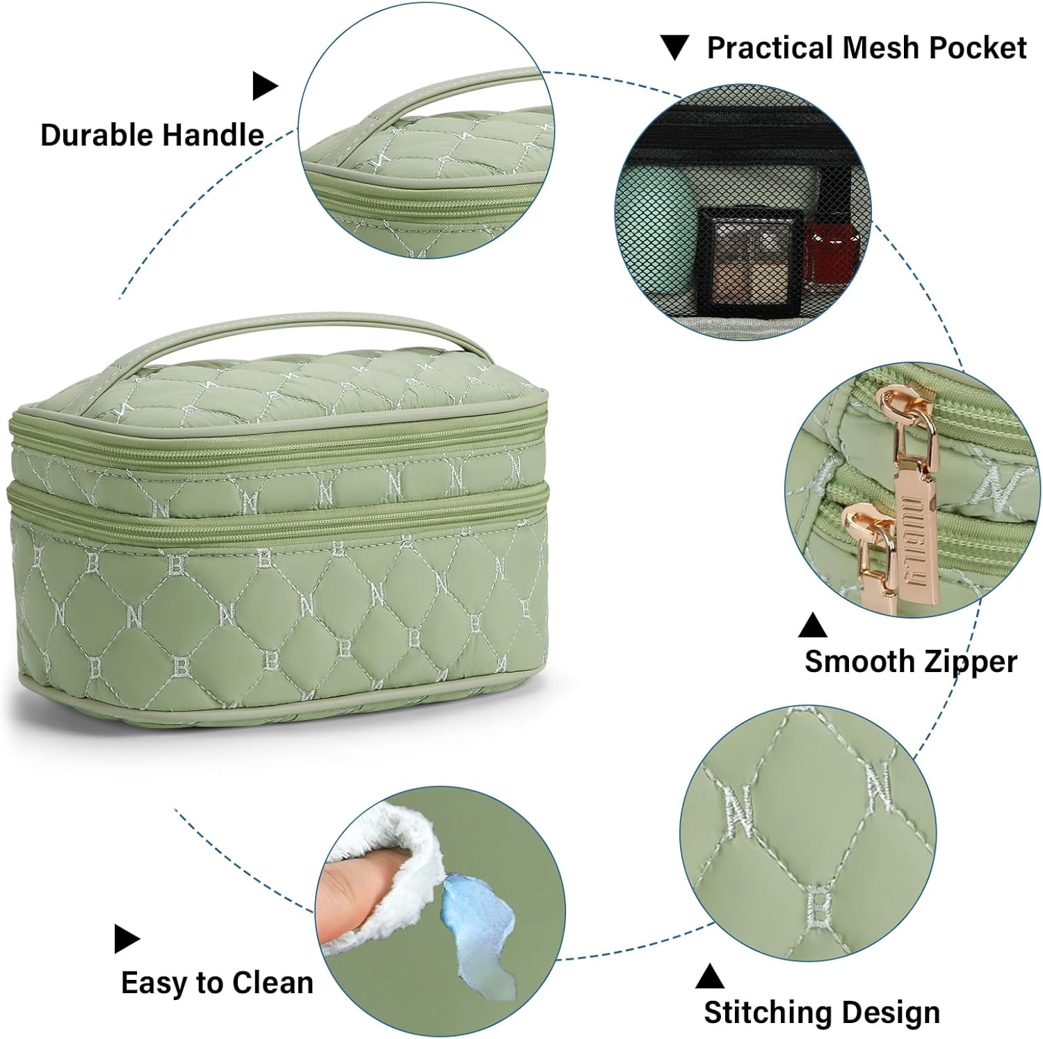 NUBILY Bolsa de maquillaje, 2 unidades, organizador de maquillaje impermeable, Verde, Moda, chic