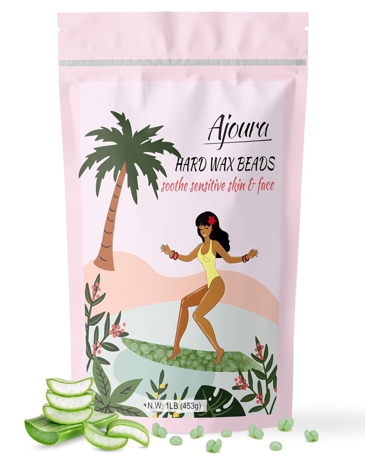 Cuentas de cera, granos de cera dura de 1 libra para depilación de piel sensible, cera de aloe para cuerpo completo, bikini, cara, cejas, espalda,