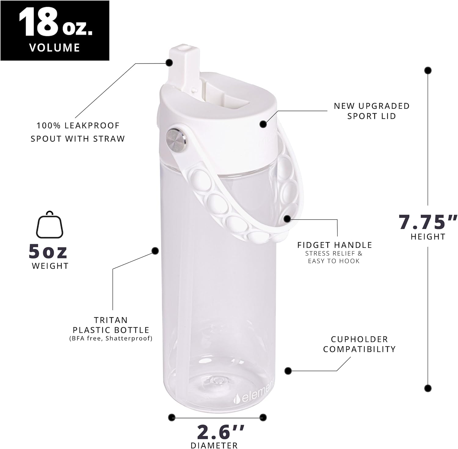 Elemental Botellas de agua a prueba de fugas para niños, botella de agua para niños para la escuela con divertido mango de apretar  Botella de agua