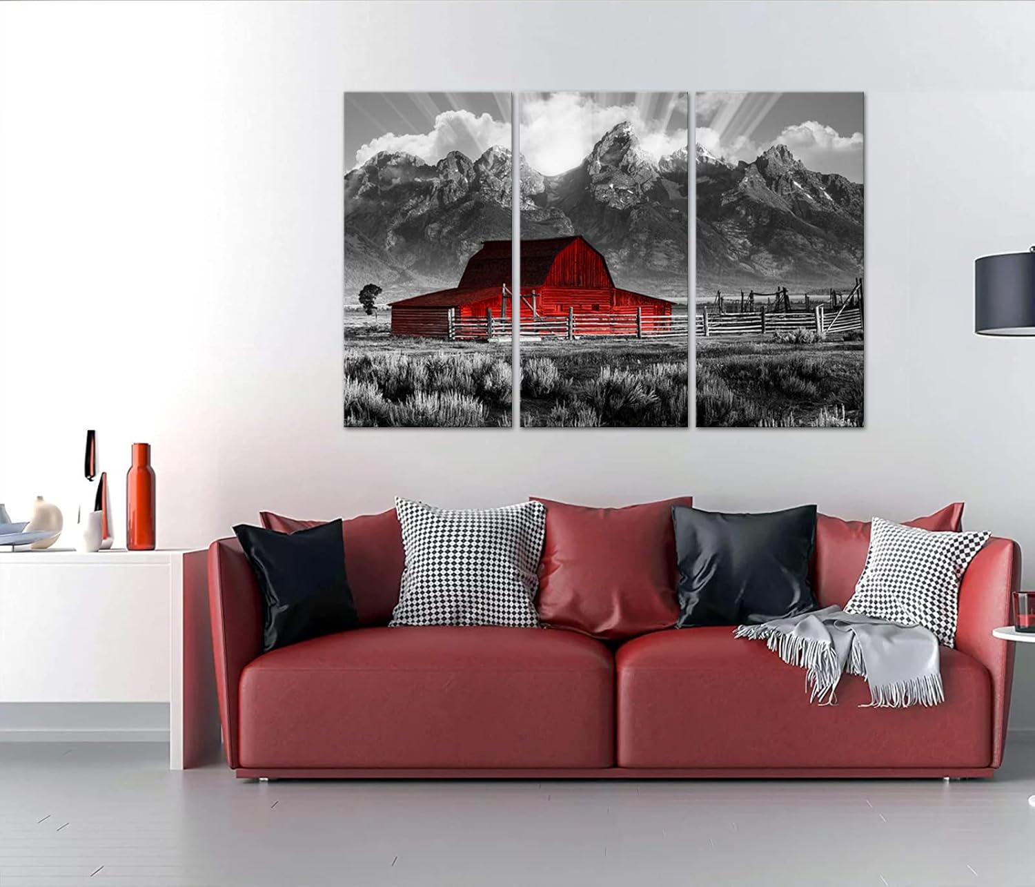 Conipit Grand Teton Pictures Wyoming – Cuadros de paisajes en blanco y negro, arte de pared de granero Moulton en blanco y negro, arte de lienzo