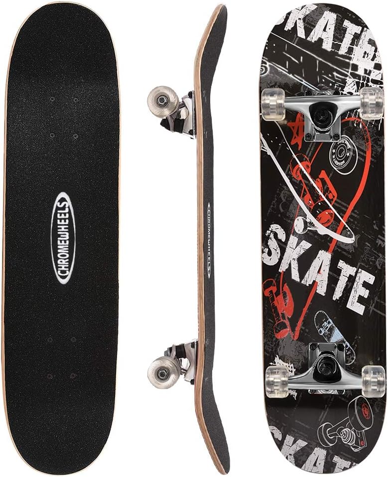 ChromeWheels Patineta de 31 pulgadas, patineta de doble patada, tabla Cruiser Longboard de 8 capas de arce para niños y principiantes