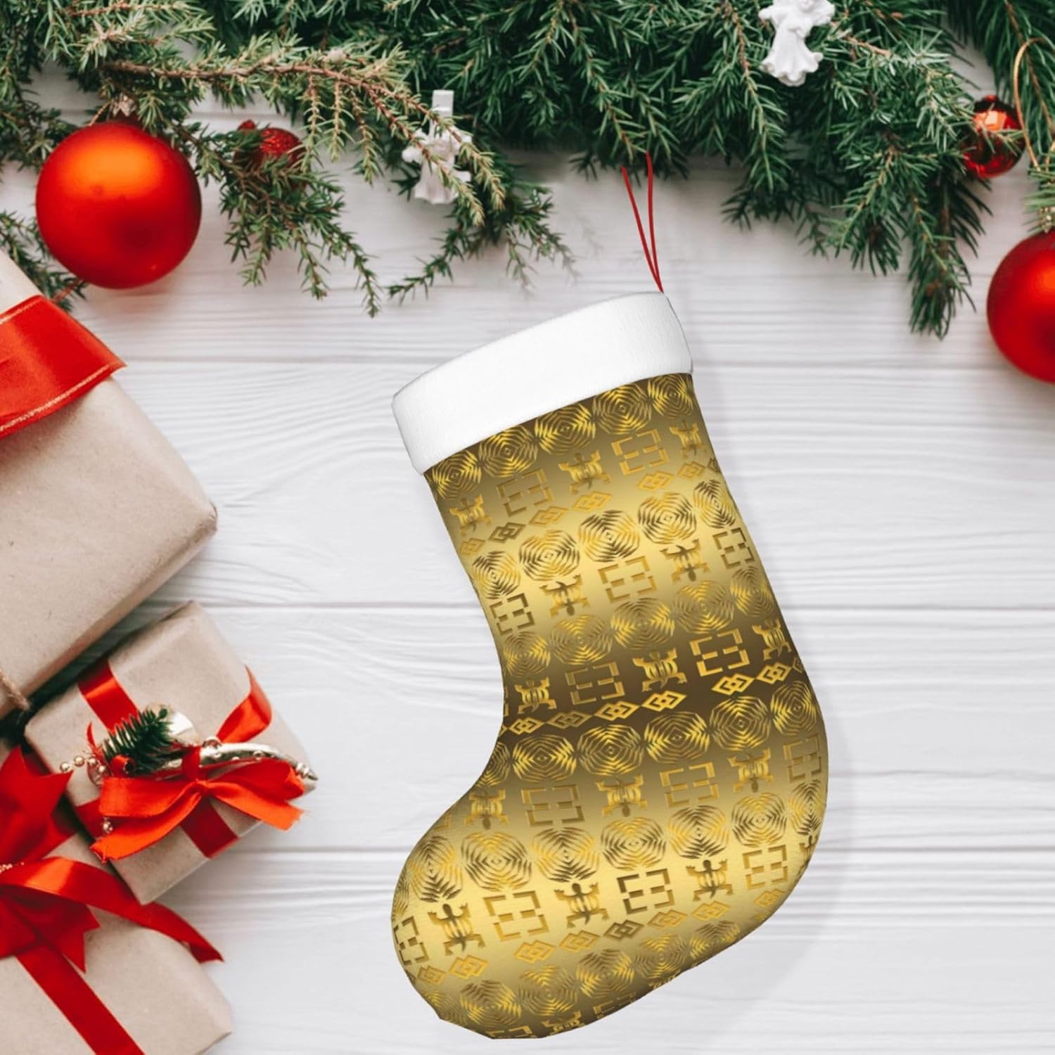 Calcetines de Navidad, patrón étnico africano con símbolos Adinkra, medias de Navidad grandes, medias colgantes de Navidad para Navidad, vacaciones,
