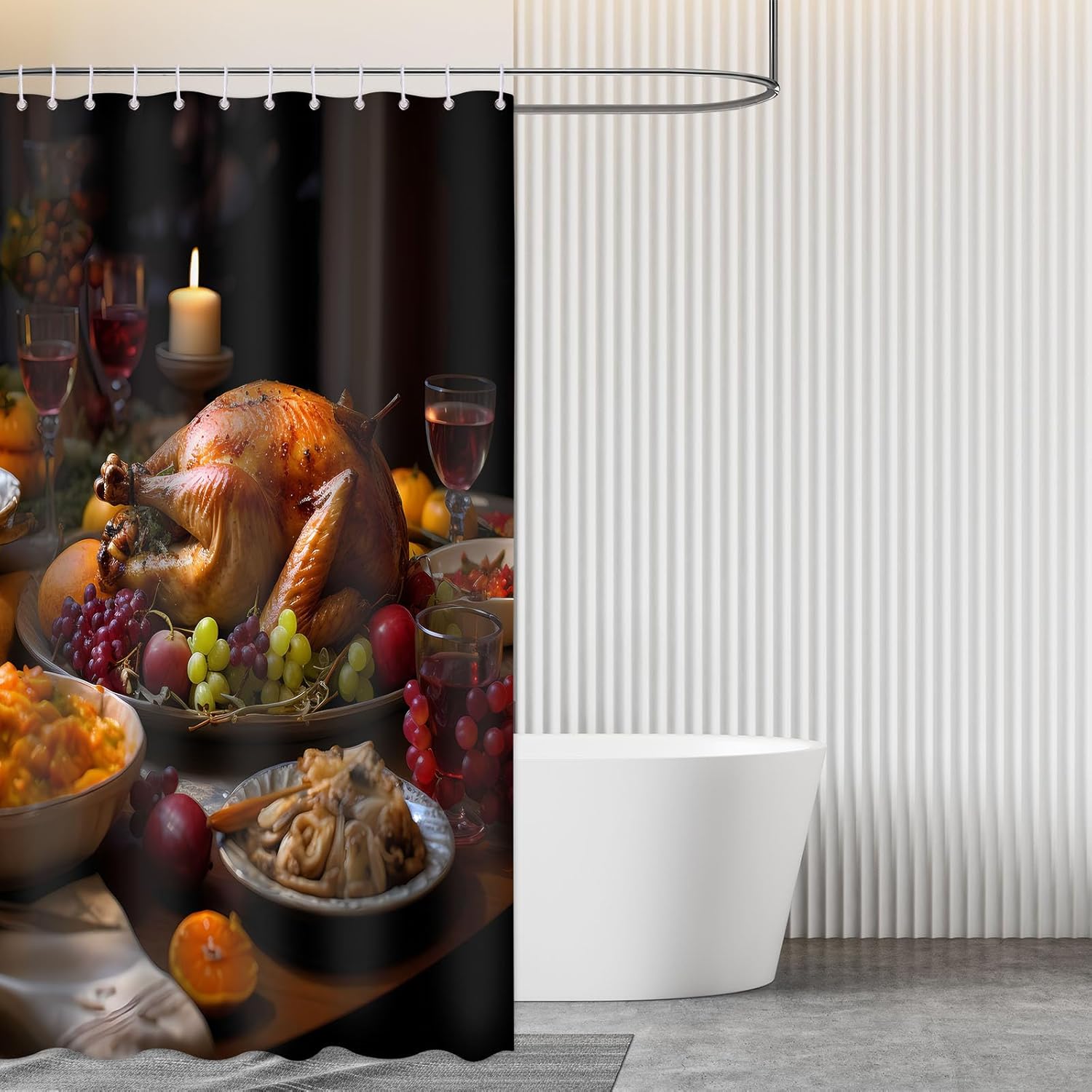 Cortina de ducha con texto en inglés “Merry Christmas” para baño, mesa de comedor, juego de cortinas de ducha de Navidad de pavo, impermeable, de