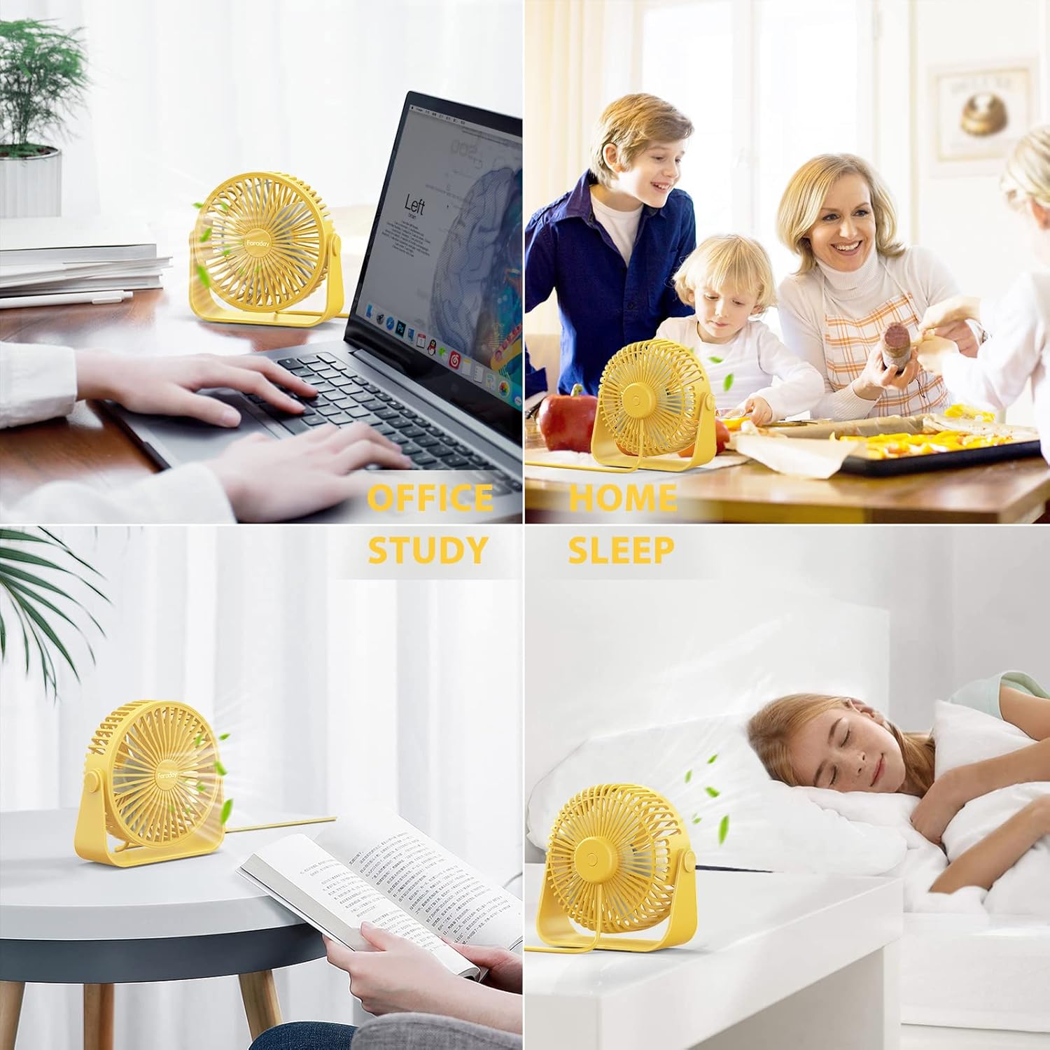 FARADAY Ventiladores de escritorio USB de 5 pulgadas, ventiladores de mesa portátiles con rotación de cabeza de 360, pequeño ventilador de