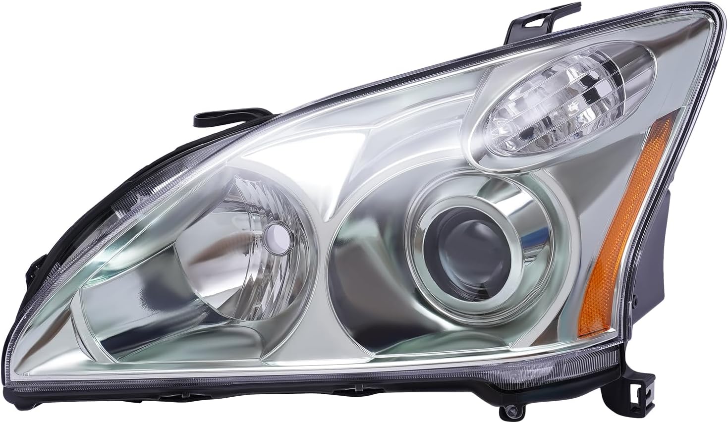 Faro delantero HID+ Conjunto de faros halógenos carcasa cromada con lente transparente compatible con Lexxuus RX330 RX350 RX400h 2004-2009 (lado
