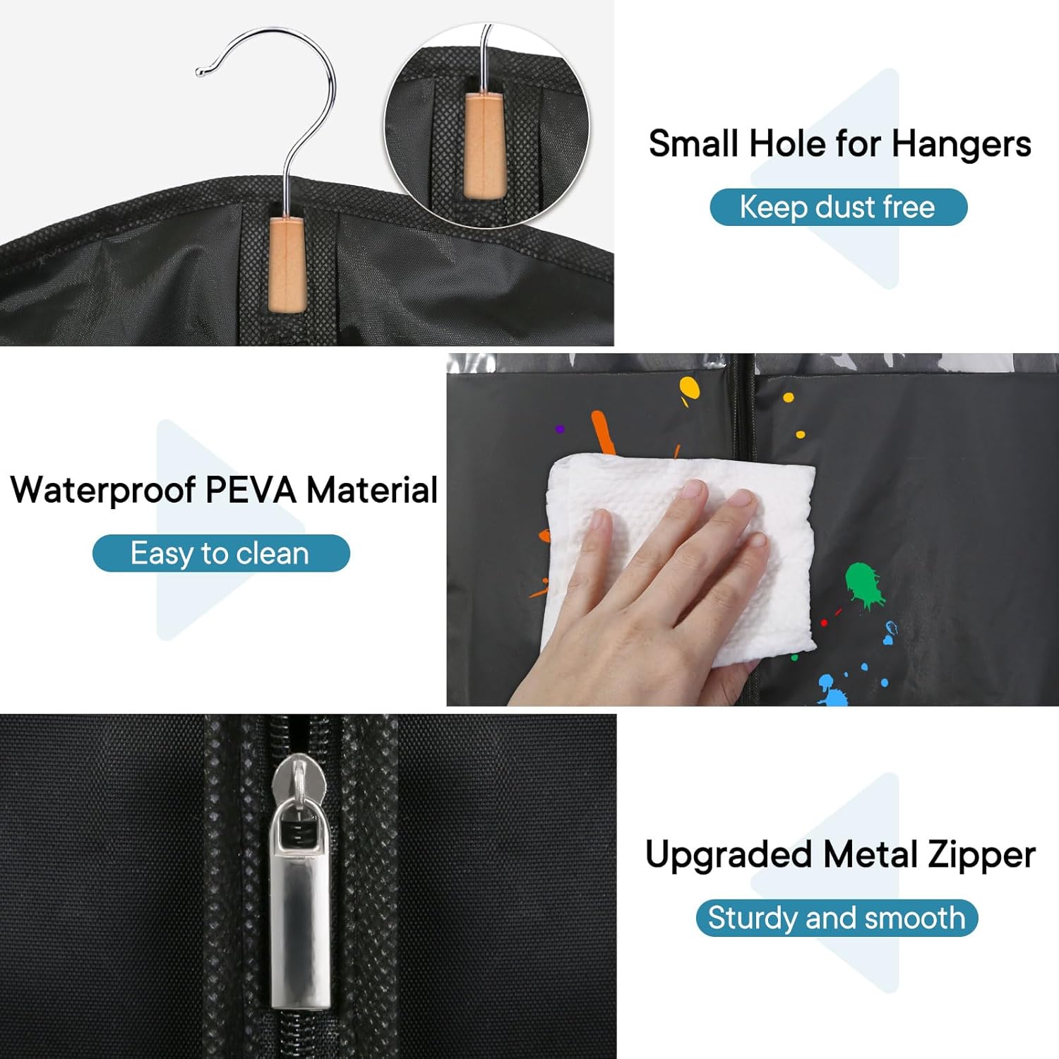 Moucas – Paquete de 3 bolsas de vestir de 65 pulgadas, bolsa de ropa negra para vestidos largos, fundas de vestir plegables para viajes y