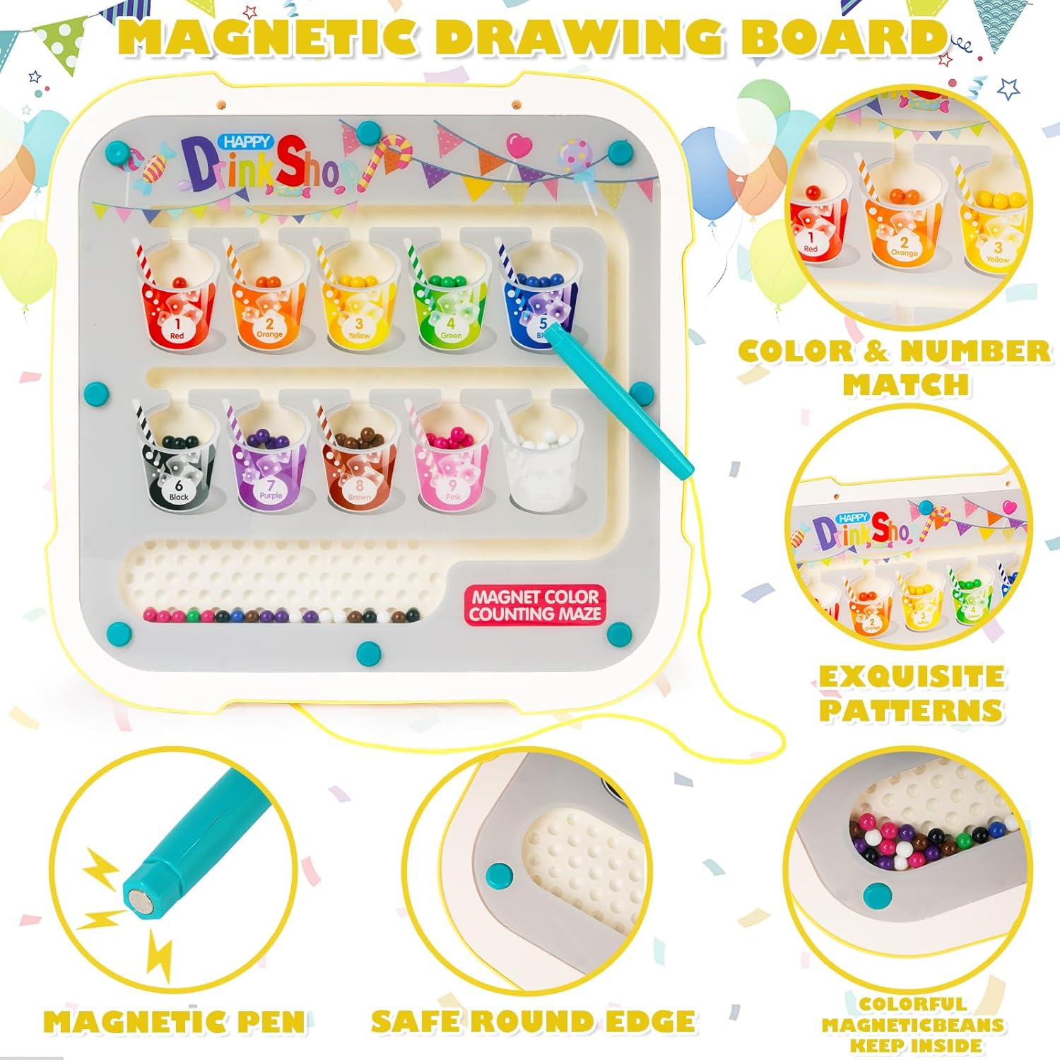 Tablero de dibujo magnético 2 en 1 y laberinto magnético de color y números, tablero de rompecabezas Montessori de aprendizaje a juego de colores,