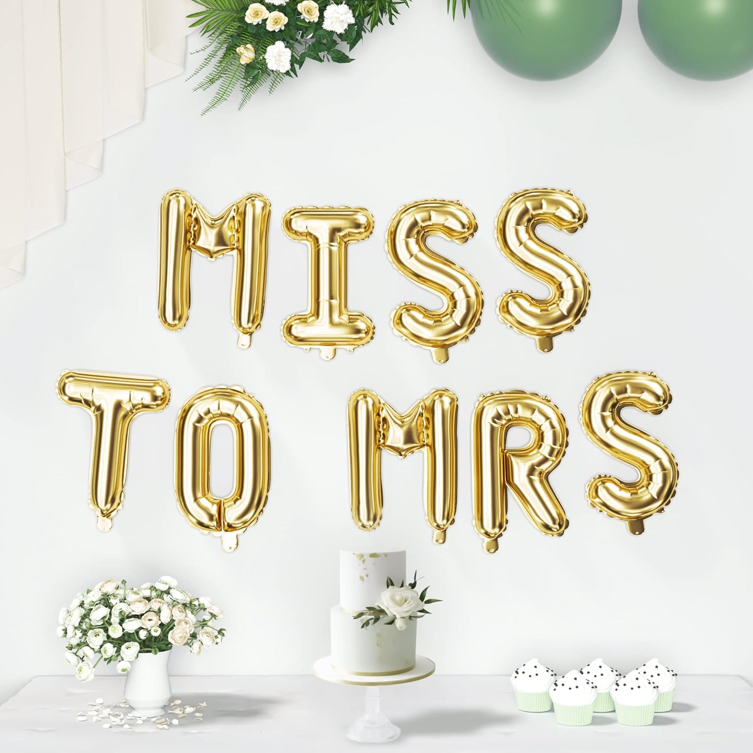 HOUSE OF PARTY Globos dorados de aluminio con texto en inglés “Miss To Mrs”, globos de 16 pulgadas, globos de compromiso para decoraciones de fiesta